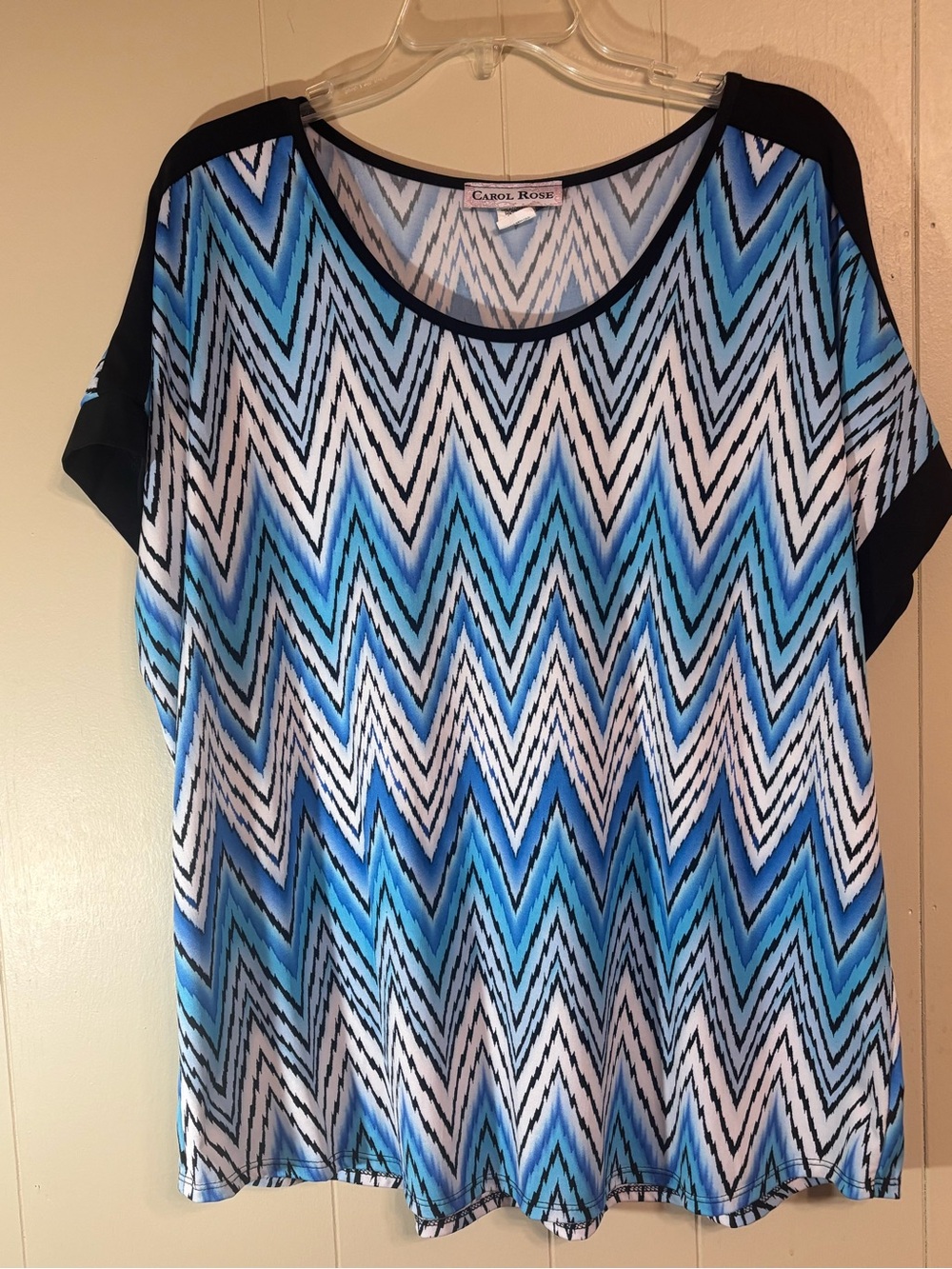 Carol Rose Blue Black White Chevron Tunic Top